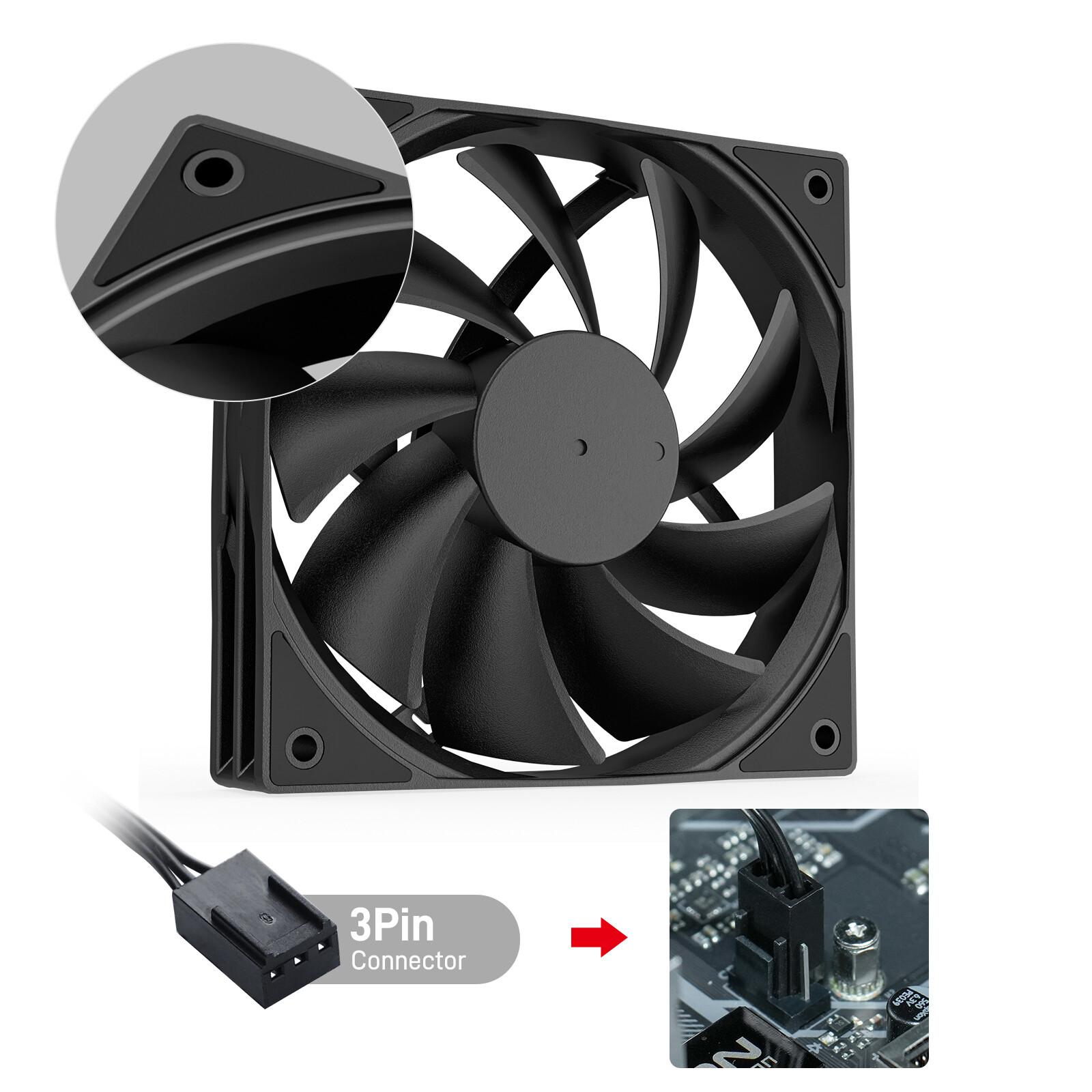 3Pack Black 120mm PC Case Fans High Airflow Low-Noise High Performance Fan Speed