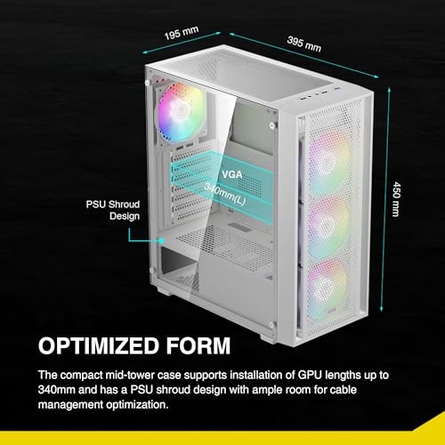 White ATX Mid Tower Gaming Computer PC Case with Side Tempered AURA GC2 E WH A