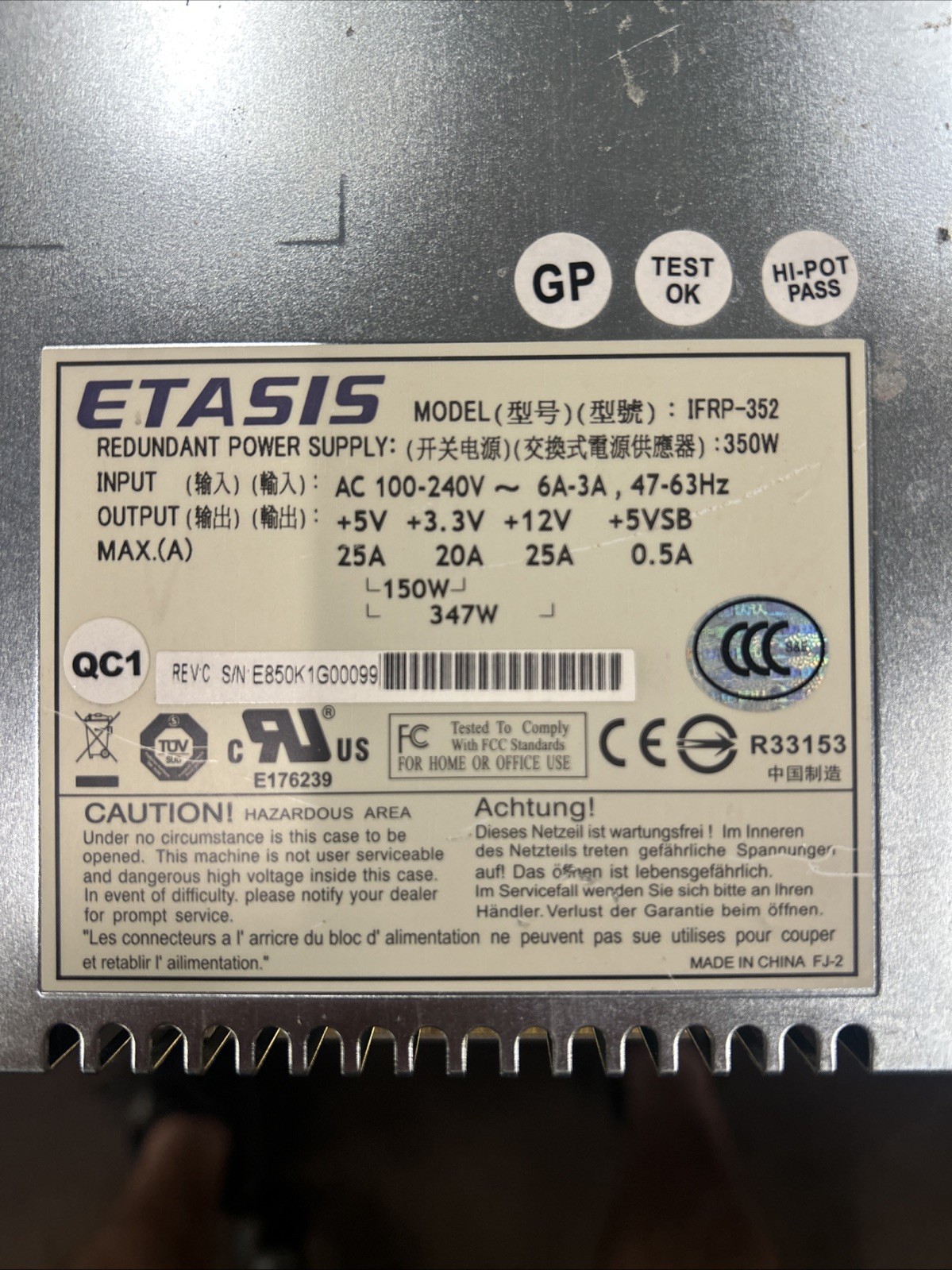 Etasis Redundant Power Supply Model IFRP-352 350W