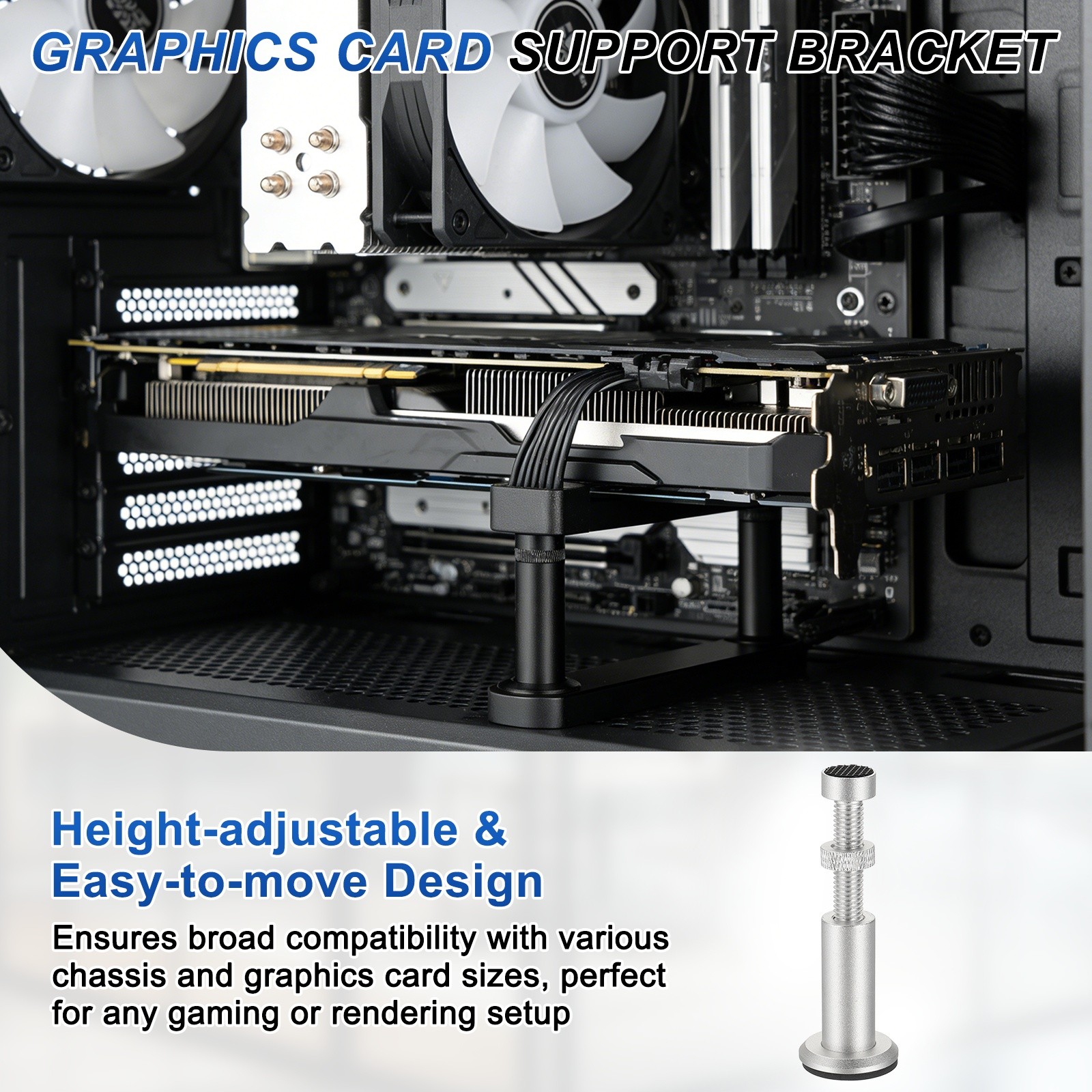 GPU Support Stand, 2Pcs Graphics Card Support 2-3.2 Inch Adjustable, Silver