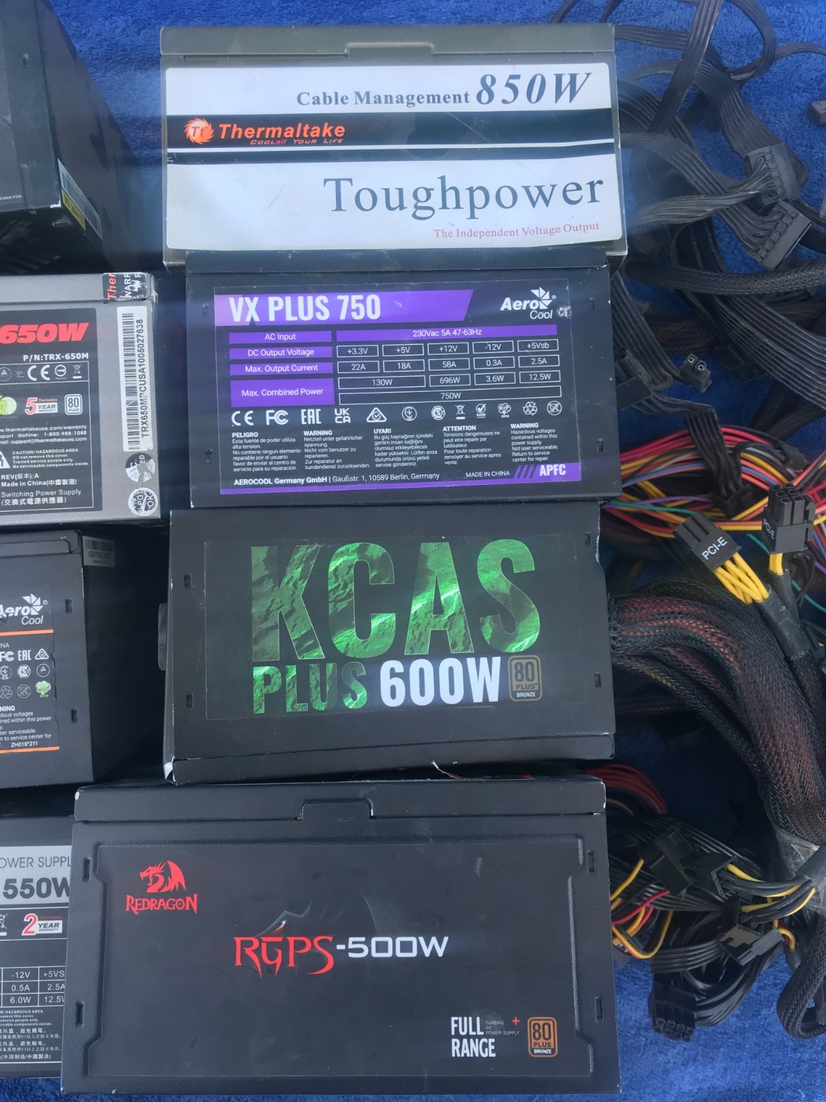 Power Supply- Lot of 8 Mixed Thermaltake/Aerocool/Redragon – Dead PSUs for Parts