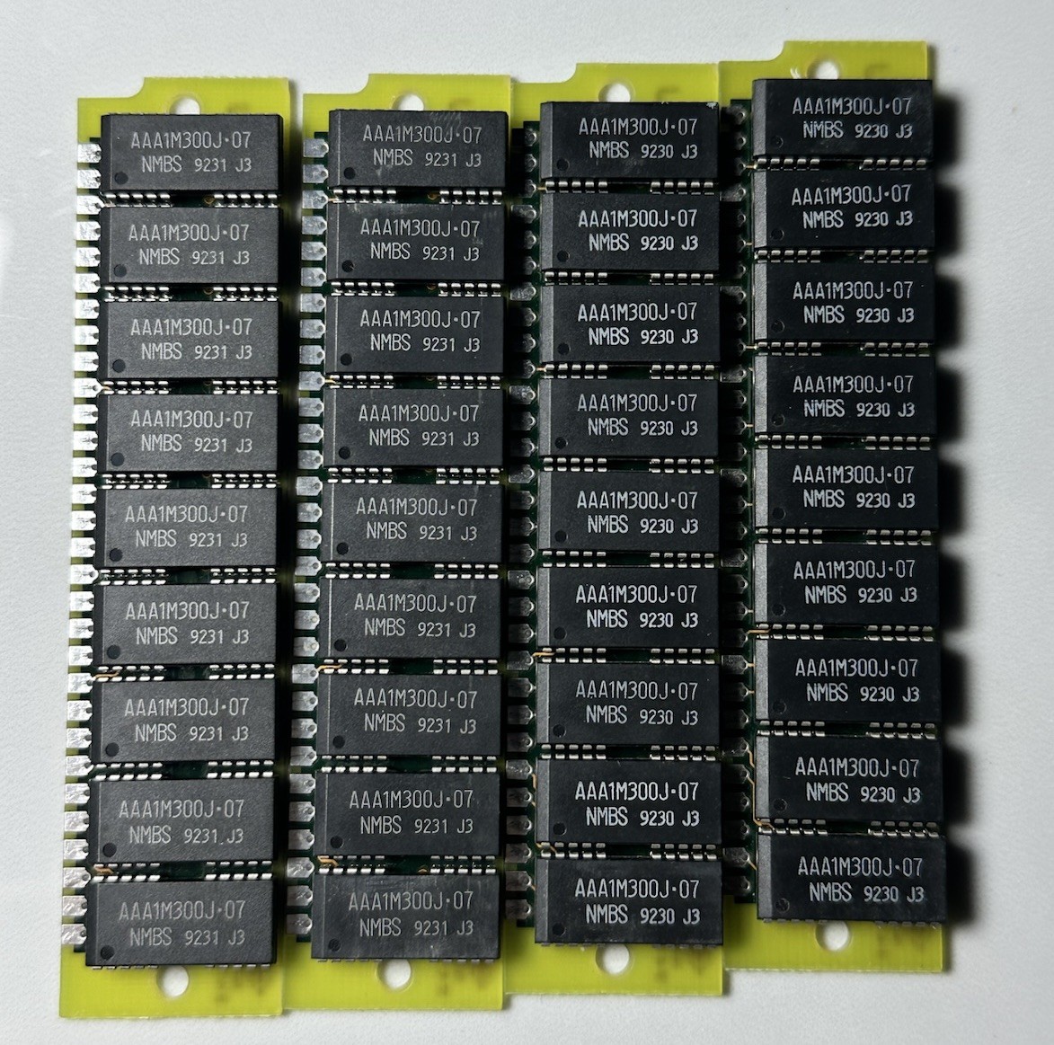 Lot of 4 Vintage 1MB 30-Pin SIMM RAM, NMBS AAA1M300J-07, 70ns Parity Memory