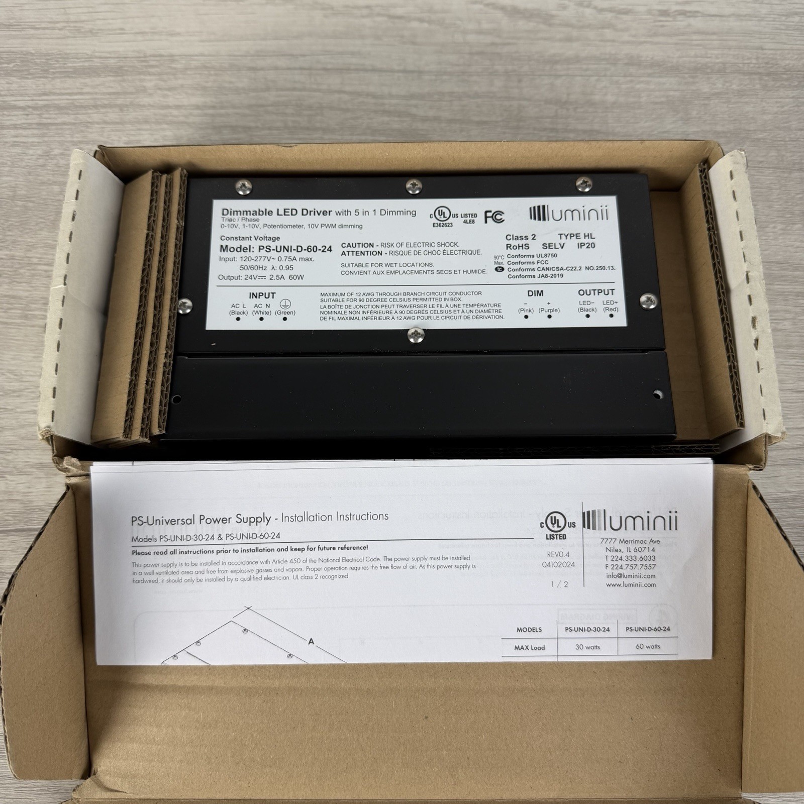 Luminii (PDCU-D-60-24) Dimmable LED Driver 5-in-1 Dimming Power Supply