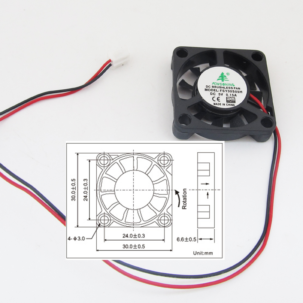 1pc Brushless DC Cooling Fan 30x30x6mm 3006 11blade 5V 0.15A 2pin Connector