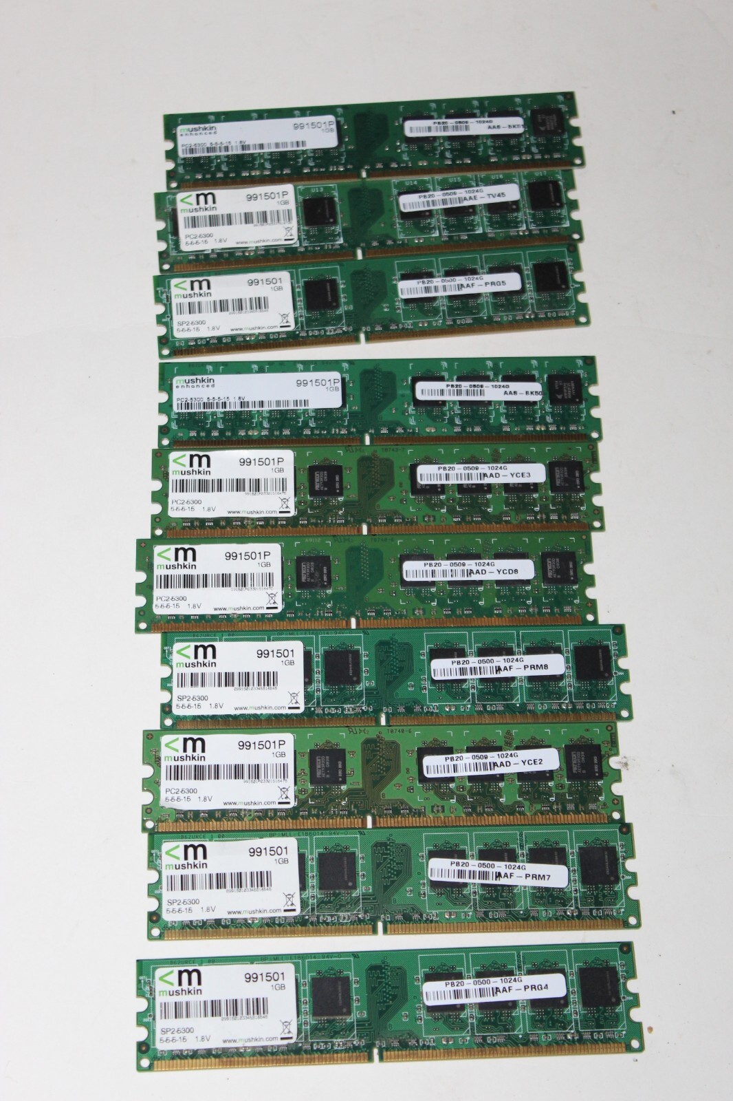 Lot of 10 Mushkin 99501 /99501P 1GB DDR2 Server Memory , RAM