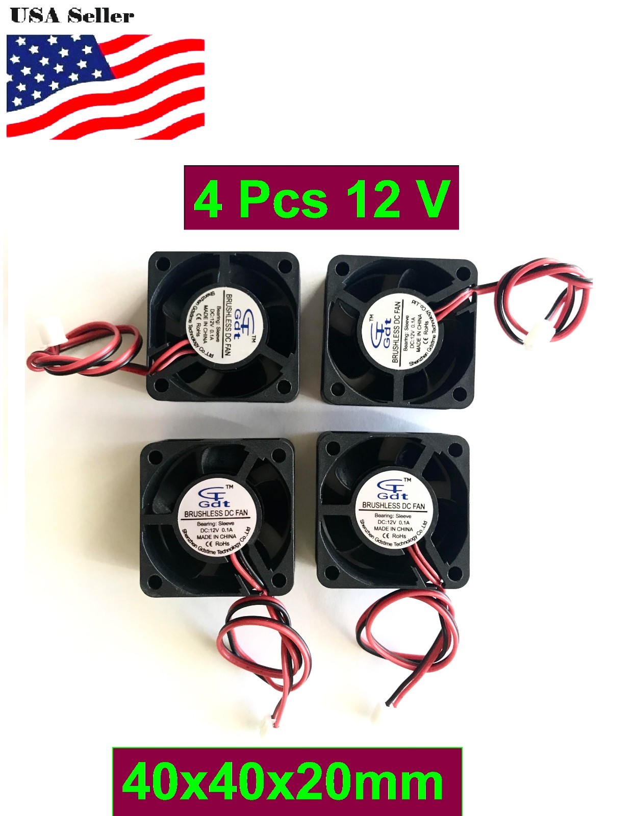 4Pcs Gdstime 40mm 40x40x20mm 4020S 2P 12V Fan DC Duct Ventilation Cooler Fan