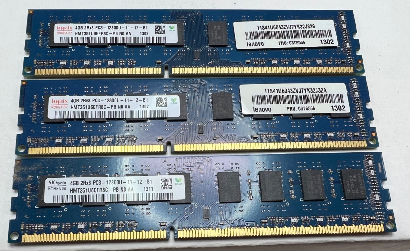 HYNIX RAM 12GB (3x 4GB) 2Rx8 PC3 12800U-11-12-B1 Memory HMT351U6EFR8C PB N0 AA