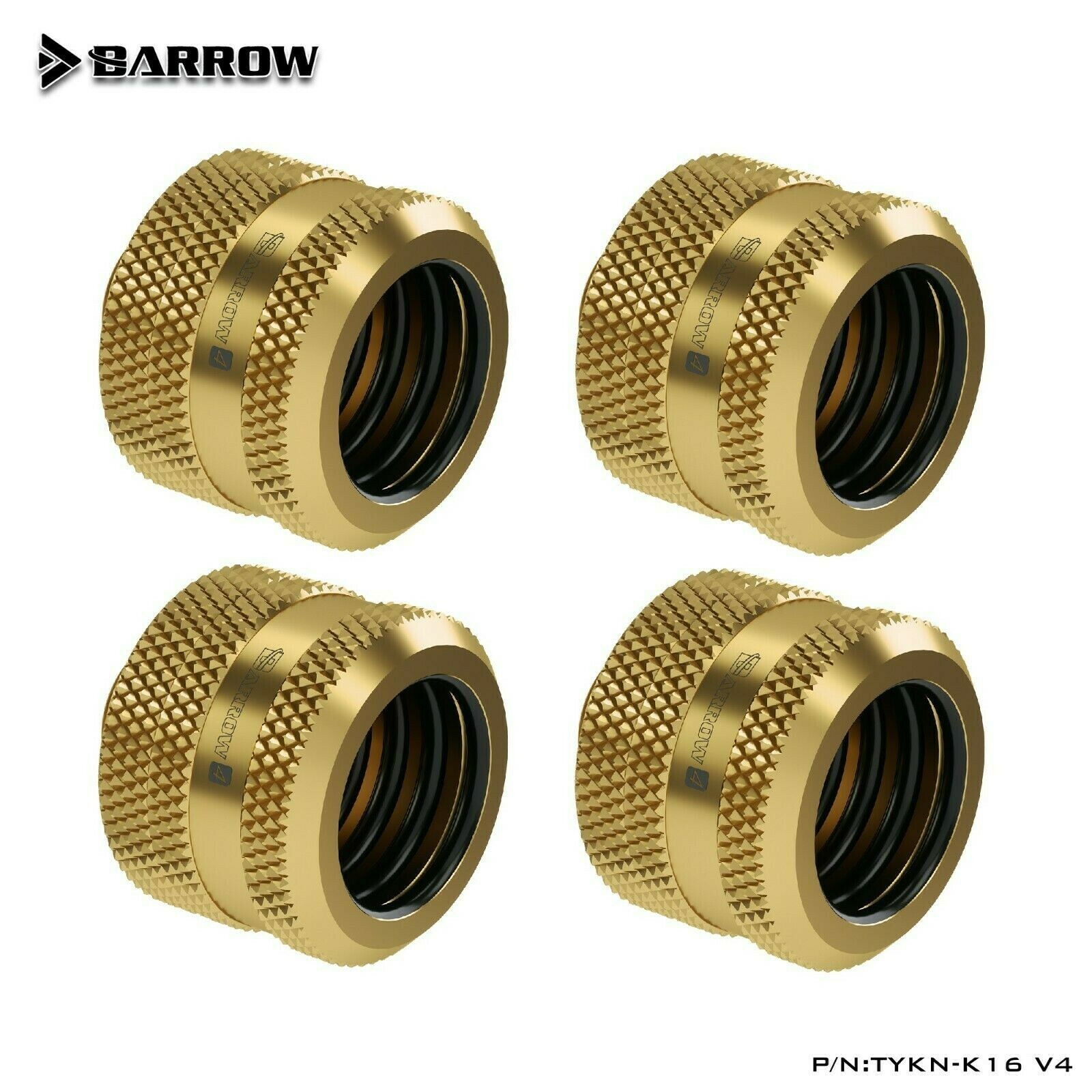 4 Pack Barrow G1/4″ to 16mm Hard Tubing Compression Fitting 16mm OD Rigid Gold