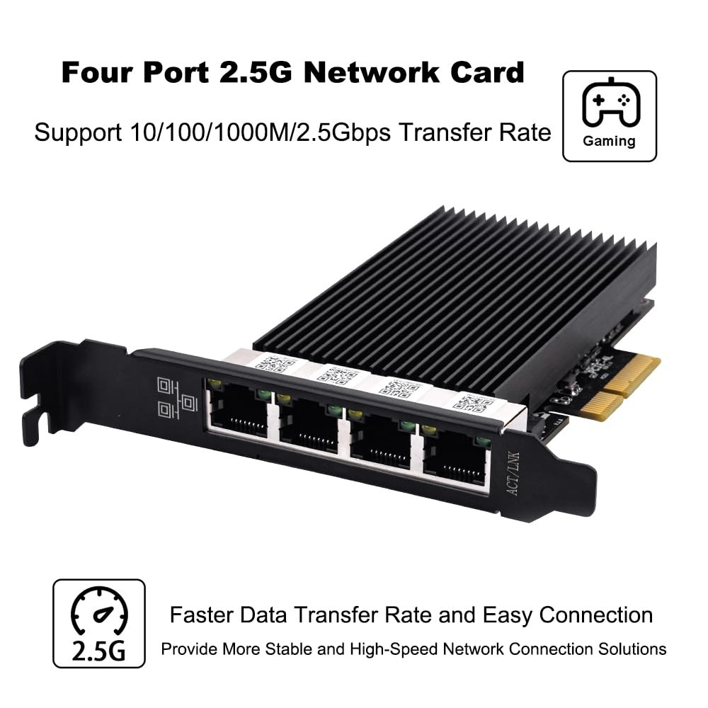 2.5Gb 4 Port Gigabit NIC Intel I226 Chip PCIe Network Adapter Card RJ45 Ethernet