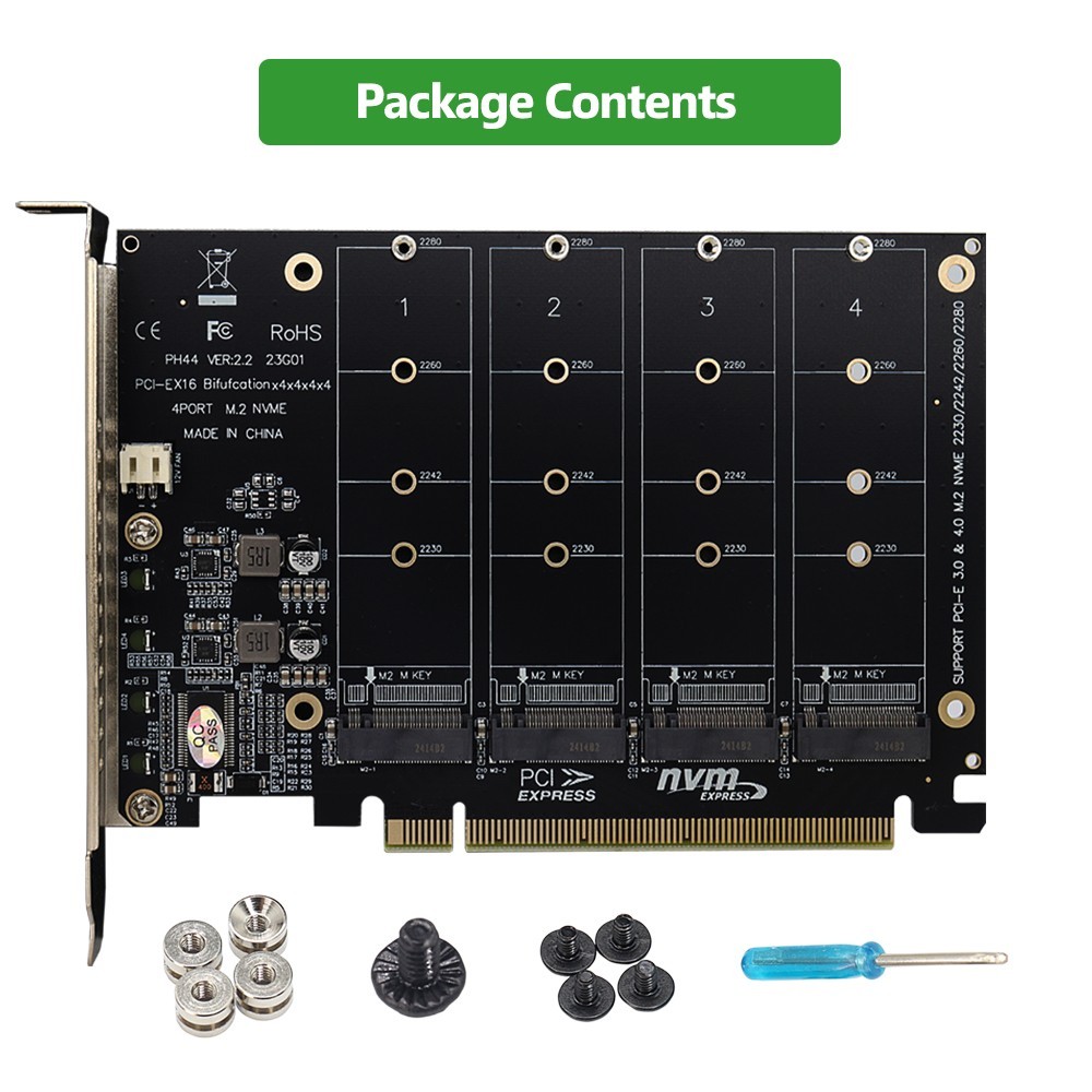 4 Port M.2 Nvme SSD to PCIE3.0/4.0 x16 Adapter