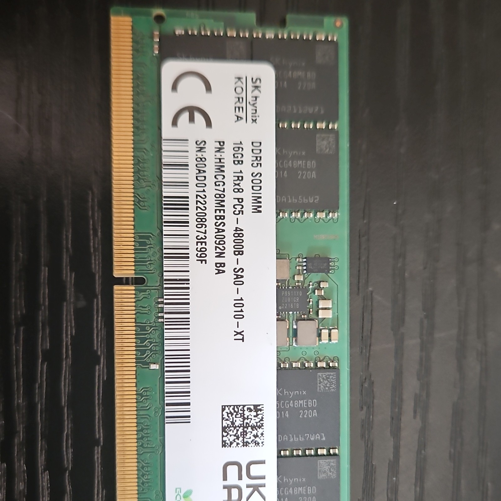 SK hynix DDR5 SO-DIMM 16GB 1 Module PC5-4800 262-Pin SDRAM HMCG78MEBSA092N