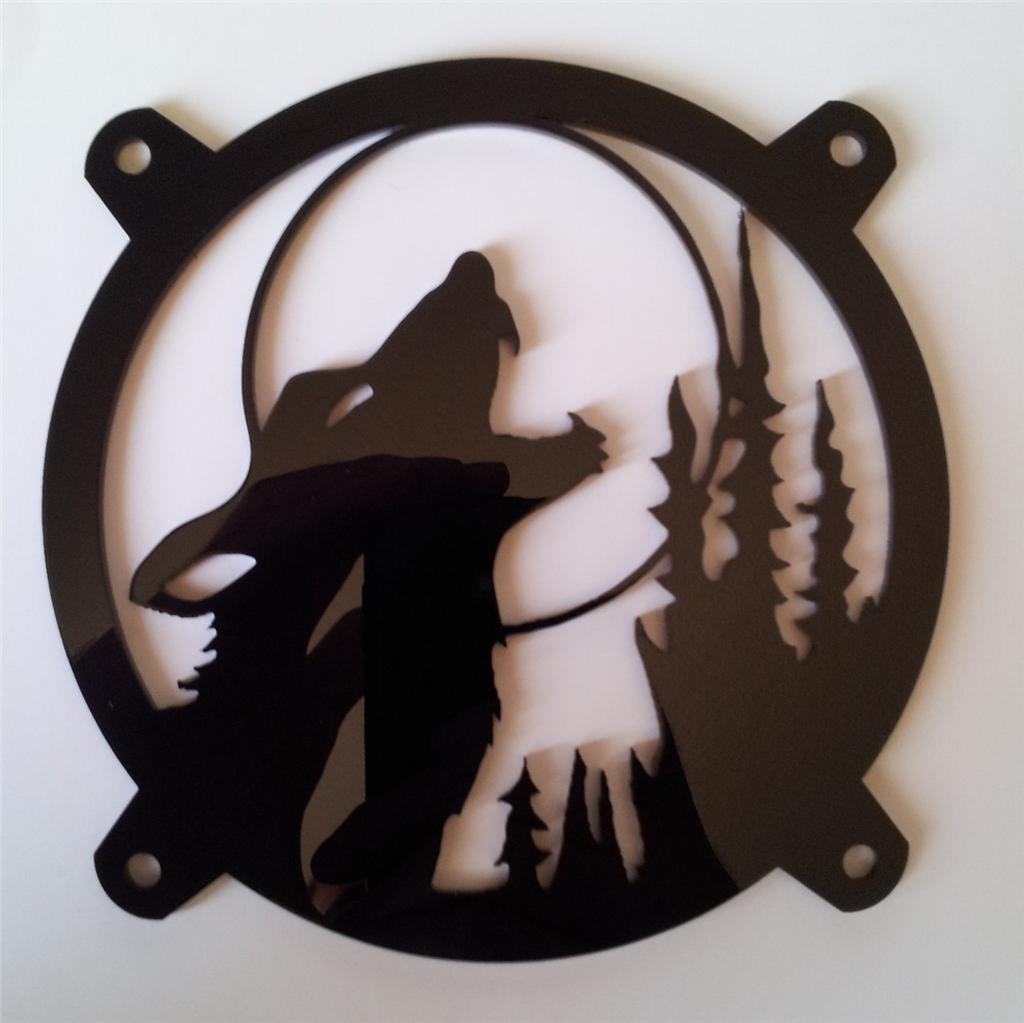 Custom 80mm HOWLING WOLF Computer Fan Grill Gloss Black Acrylic Cooling Cover