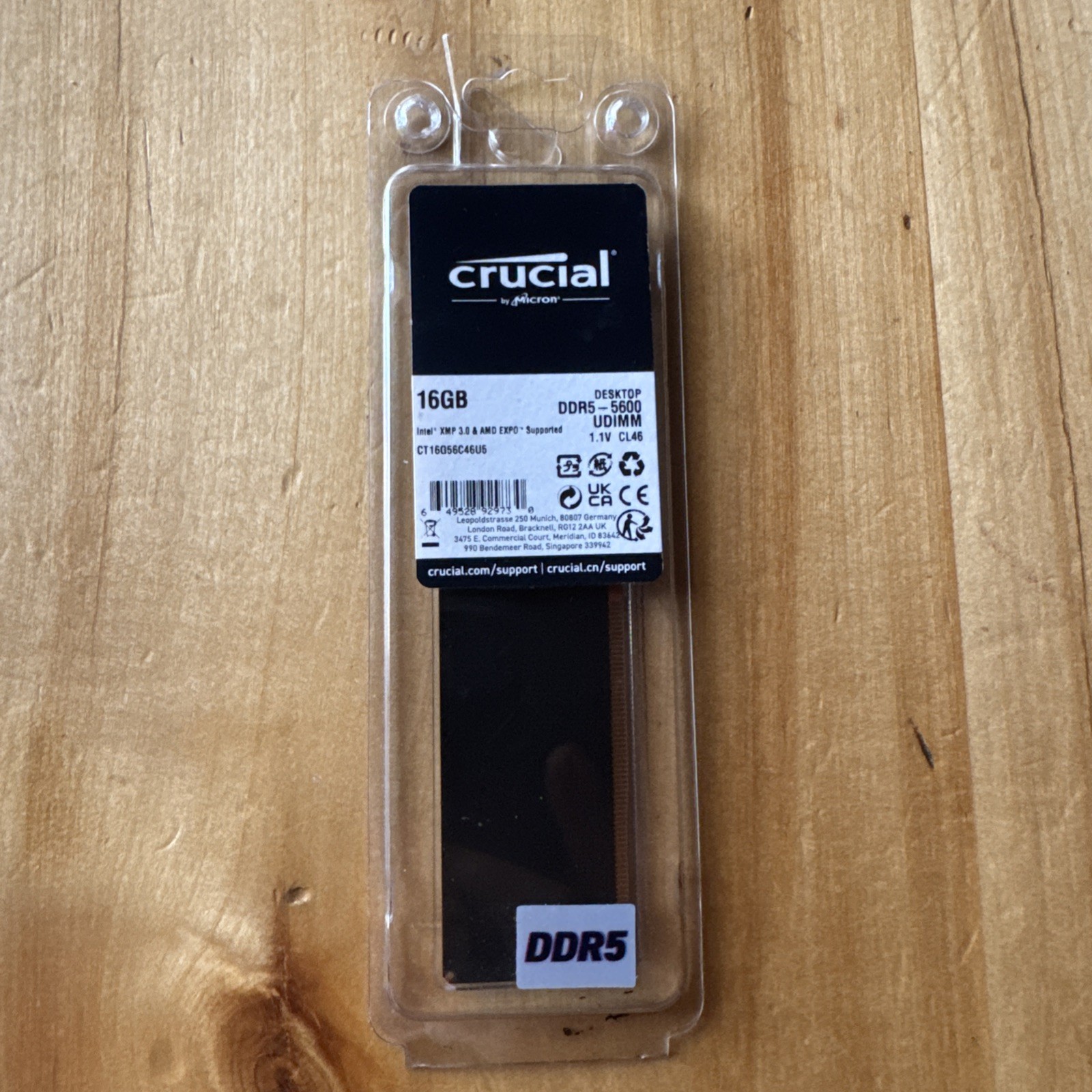 Crucial RAM 16GB DDR5 5600MHz (5200MHz or 4800MHz) Desktop Memory CT16G56C46U5
