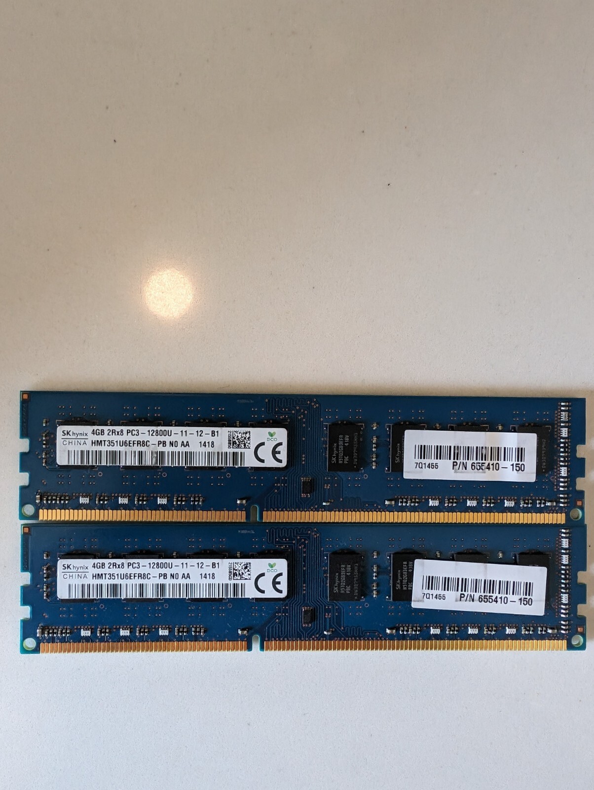 Lot of 2 SK Hynix 4GB 2Rx8 PC3-12800U DDR3 Desktop Memory RAM HMT351U6EFR8C-PB