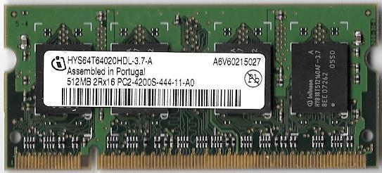 INFINEON 512MB 2RX16 PC2-4200 533MHZ 200-PIN NON-ECC DDR2 SODIMM MEMORY