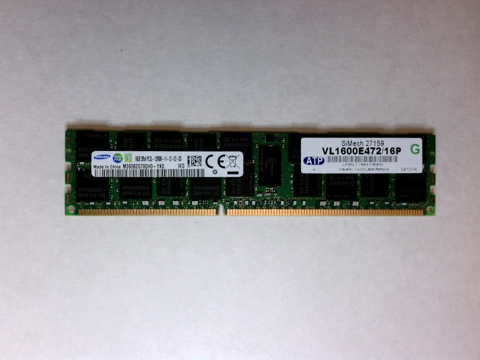 Samsung 16GB PC3L-12800R DDR3L-1600 2Rx4 ECC RDIMM RAM M393B2G70QH0-YK0