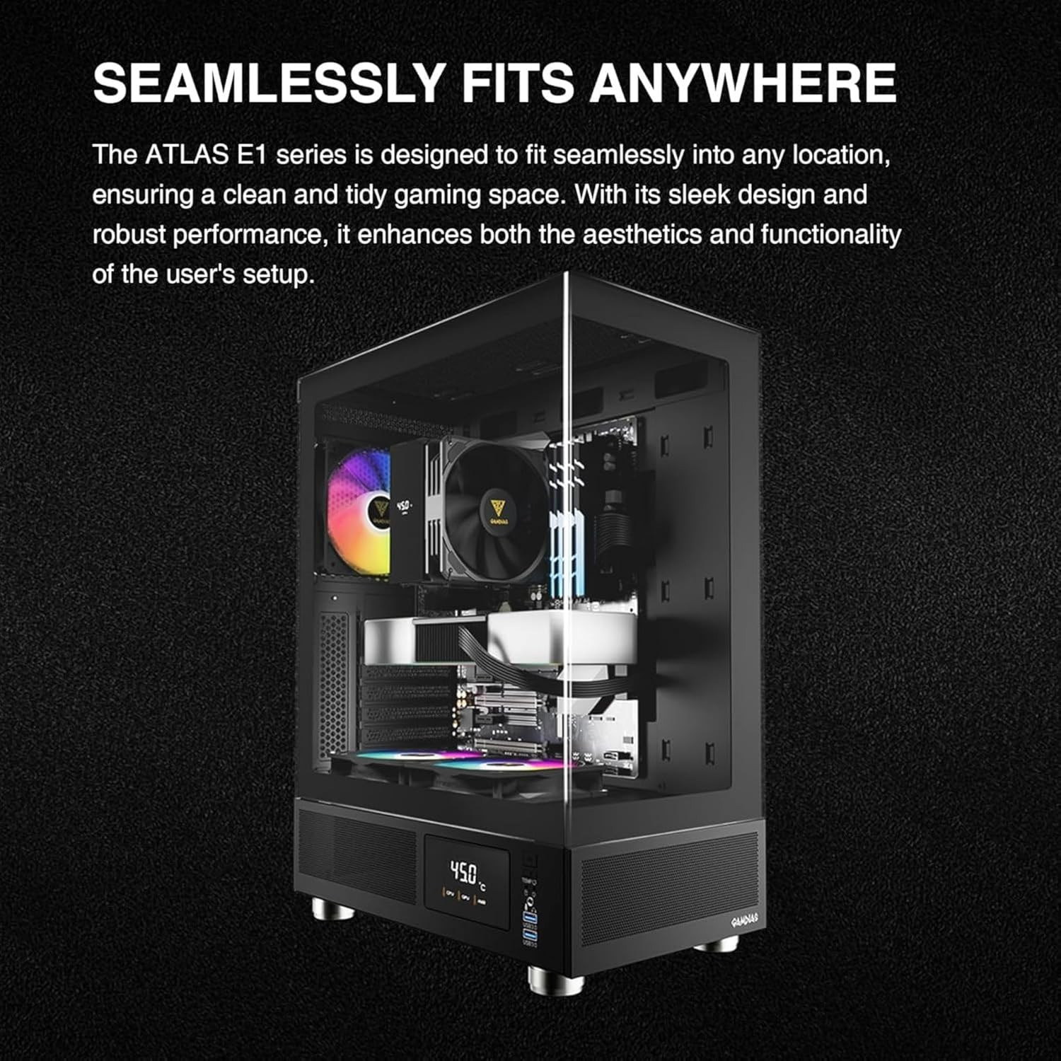 ATX Mid Tower Computer Case with Tempered Glass, Gaming PC Case W/Temperature Di