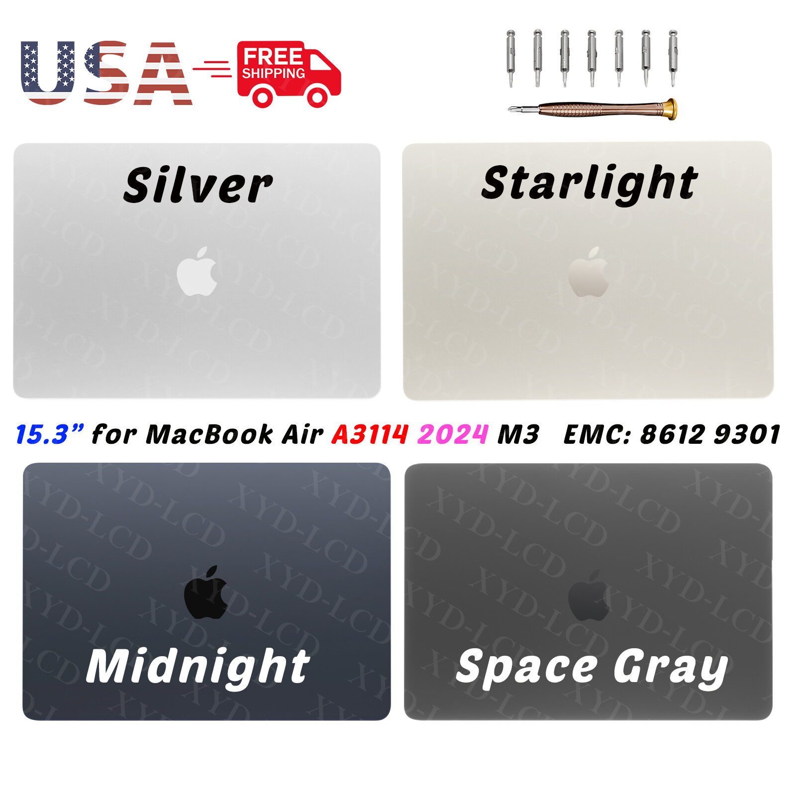 15″ for Macbook Air A3114 2024 EMC 8612 LCD Screen Complete Assembly (Starlight)