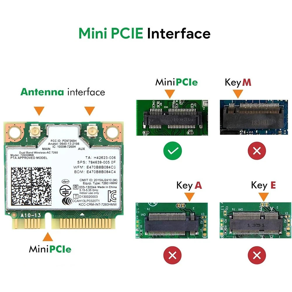 Intel 7260HMW Dual-Band Wireless-AC Card, 802.11ac WiFi + Bluetooth 4.0 for PC