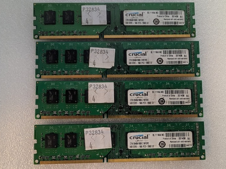 Crucial 16GB (4X4GB) DDR3 1600 PC3 Memory Ram CT51264BA160B.C16FER2