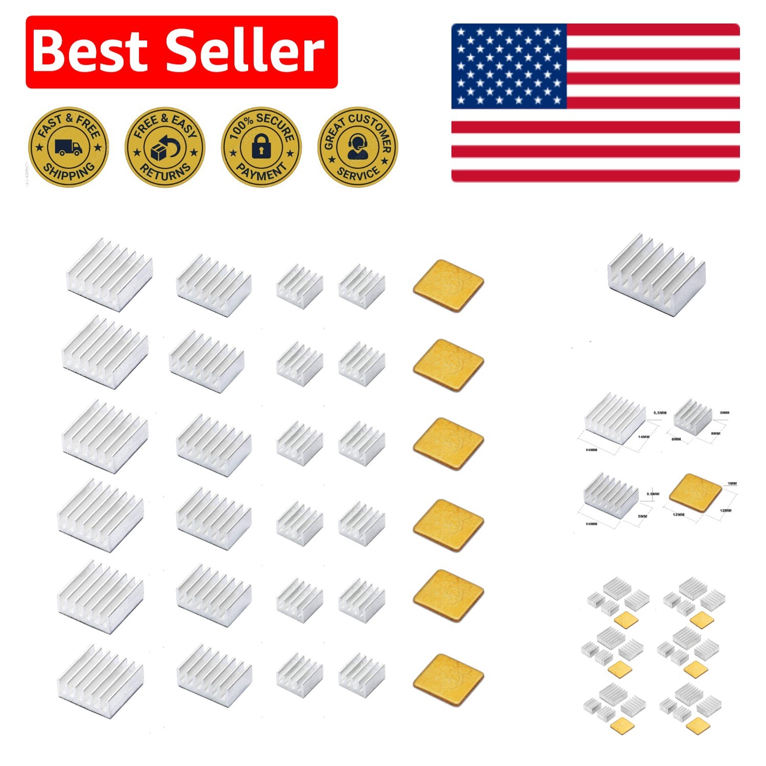 30 PCS Heatsink Kit for Raspberry Pi – Copper & Aluminum with Adhesive