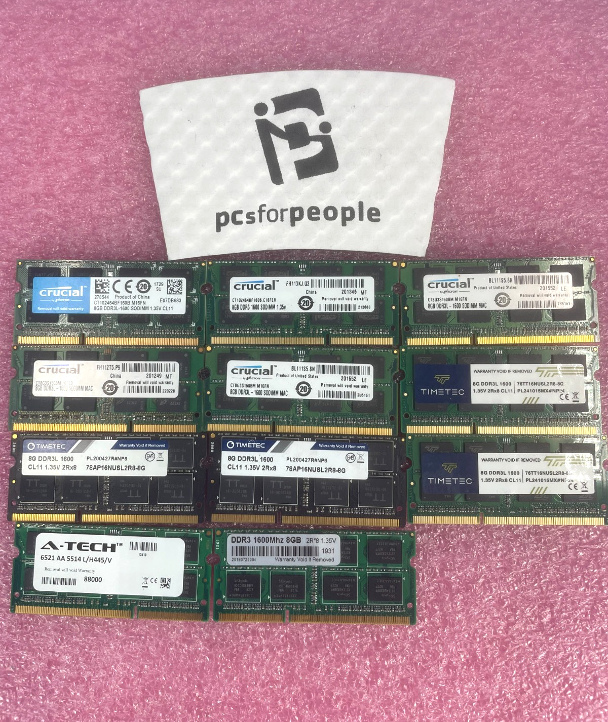 *LOT OF 11 CRUCIAL/TIMETEC/A-TECH 8 GB DDR3/DDR3L-1600 LAPTOP RAM FREE SHIPPING*