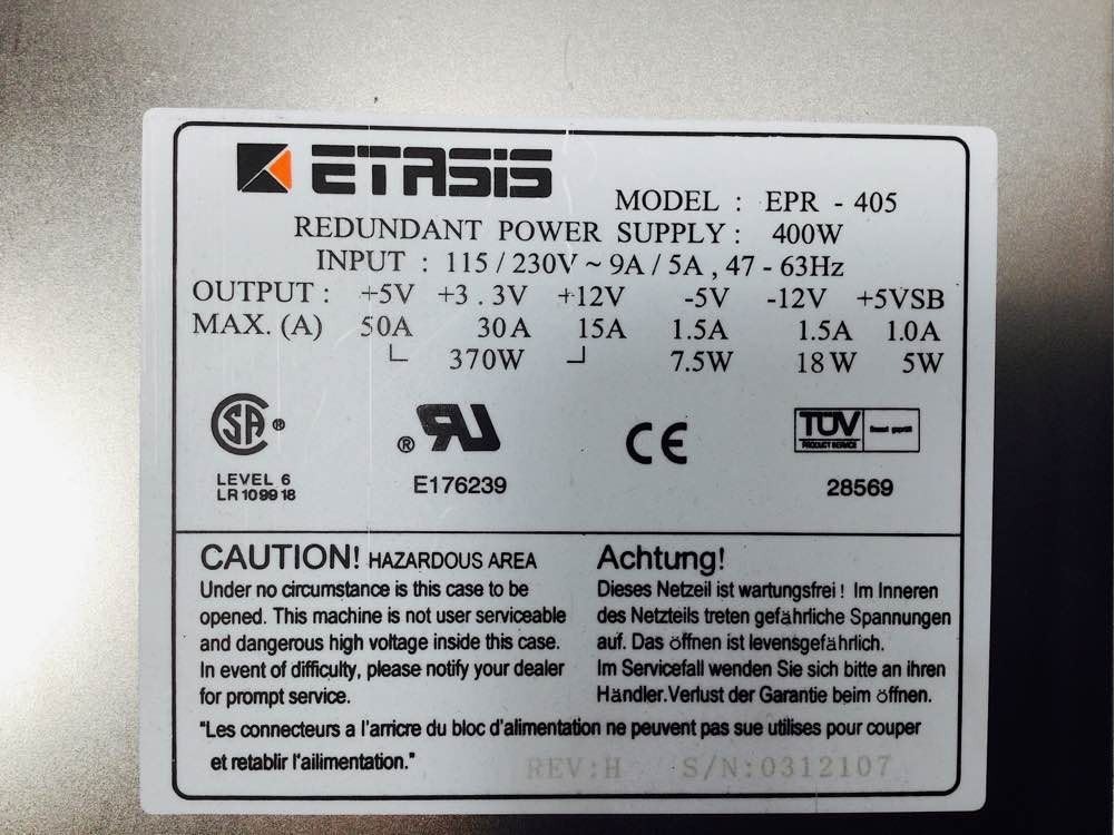 Etasis EPR-405 400W PSU Redundant Power Supply for Agilent E7300C Case System
