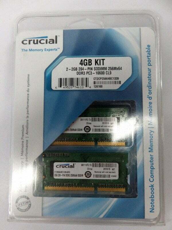 Crucial 2- 2GB 204-PIN SODIMM DDR3 Memory Module 4GB Kit CT2KIT25664BC1339