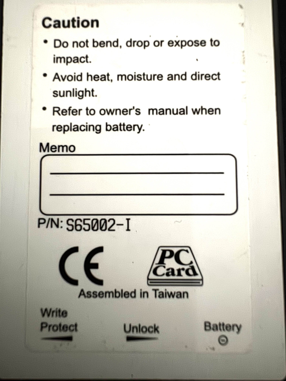 2MB PRETEC SRAM PC Card (Assembled in Taiwan)