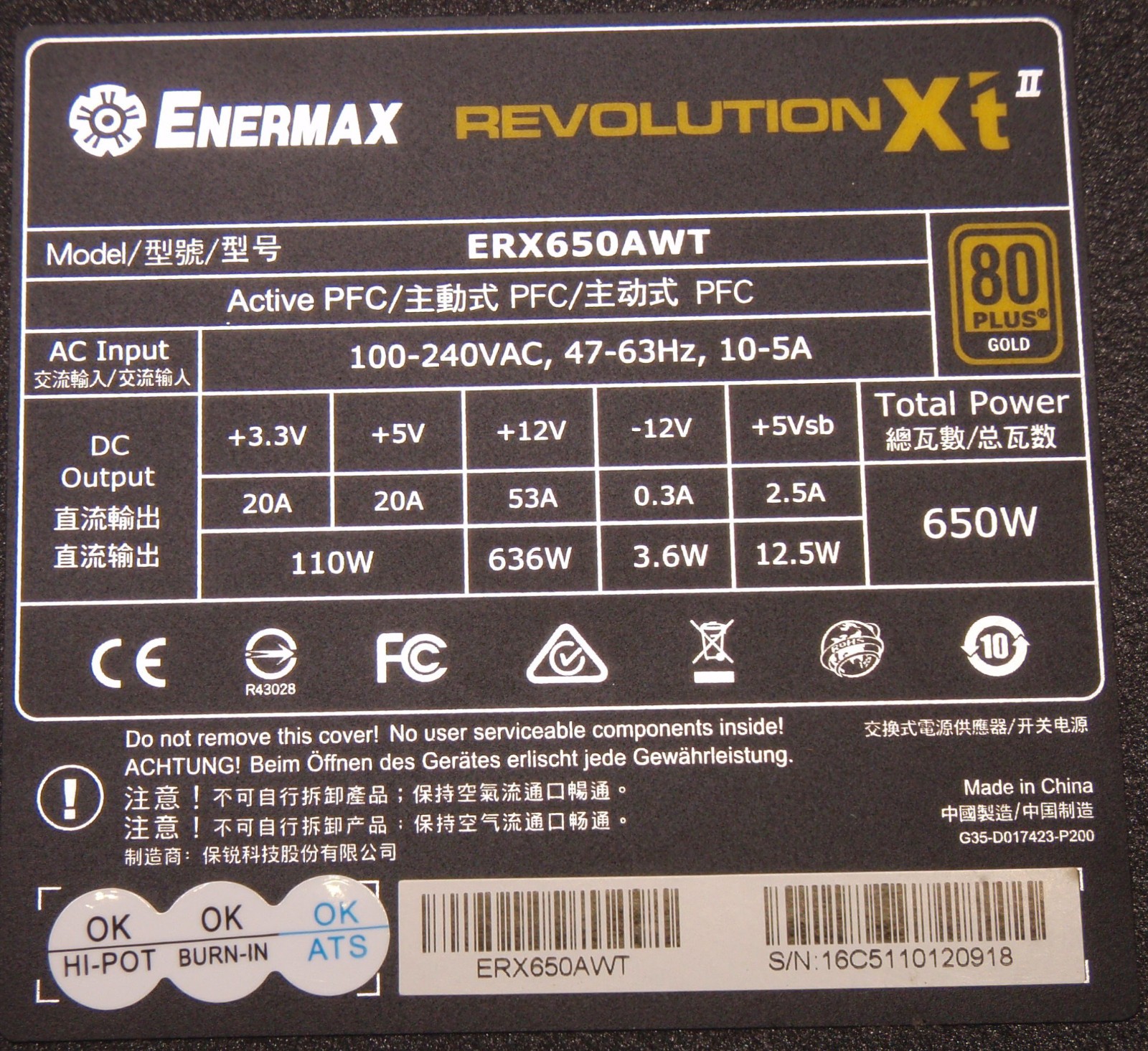 Enermax Revolution Xt ERX650AWT Semi-Modular ATX Power Supply