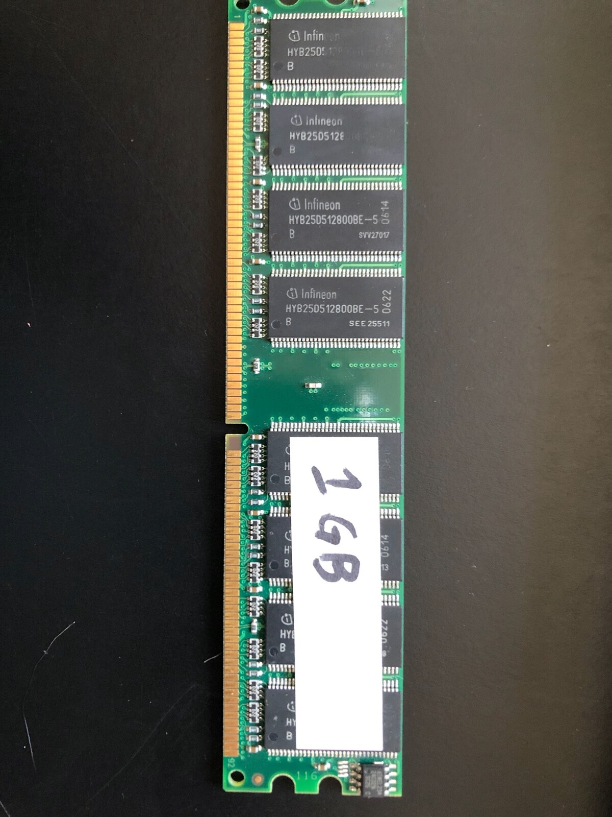 INFINEON MEMORY CARD, HYB25D512800BE-5, 1024 MB, DDR1, SDRAM, PC-300, 1 GB CAP.