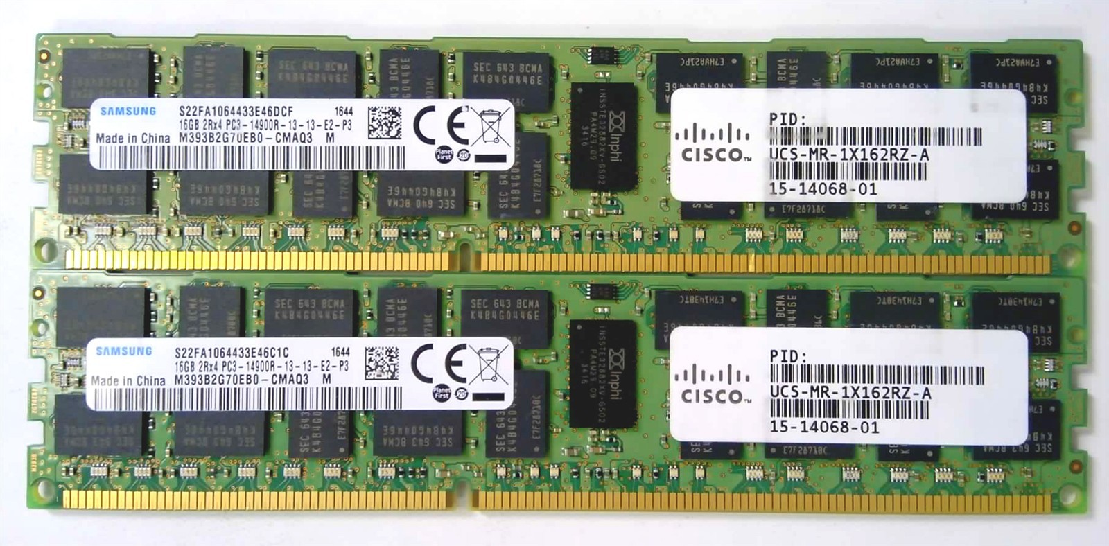 Lot of 2 Samsung 16GB DDR3-1866 PC3-14900R ECC Registered RAM