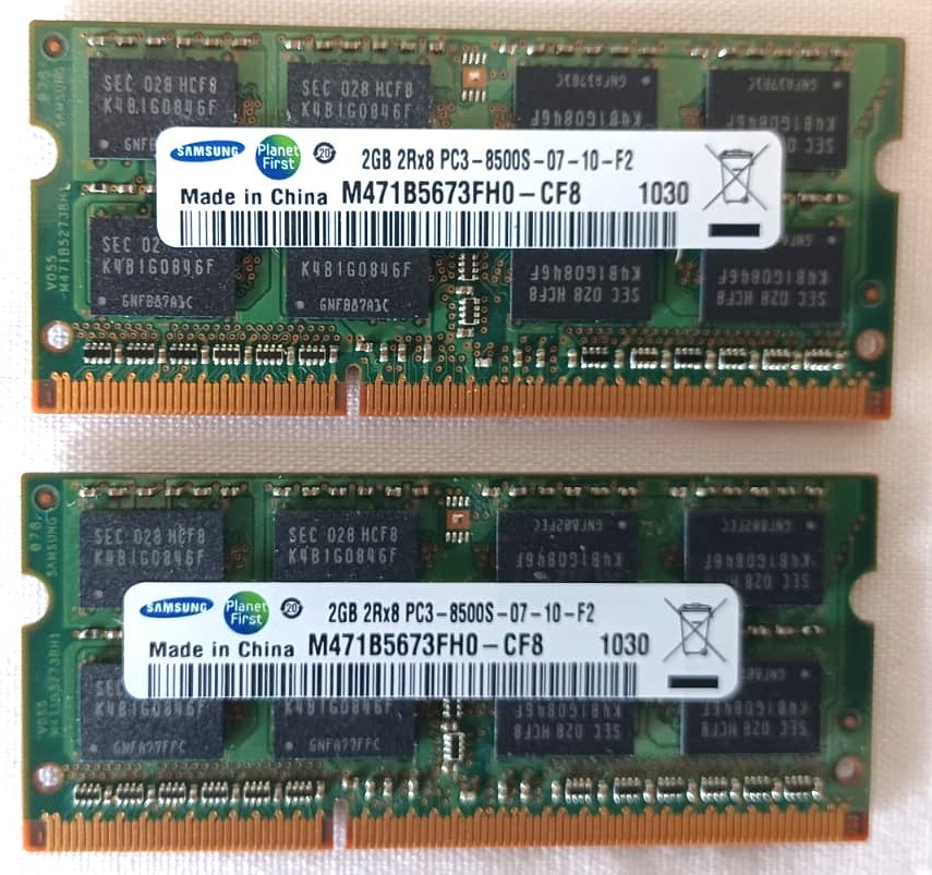 SAMSUNG 2X 2GB 4GB KIT | PC3 8500S Laptop Memory RAM | M471B5673FH0-CF8