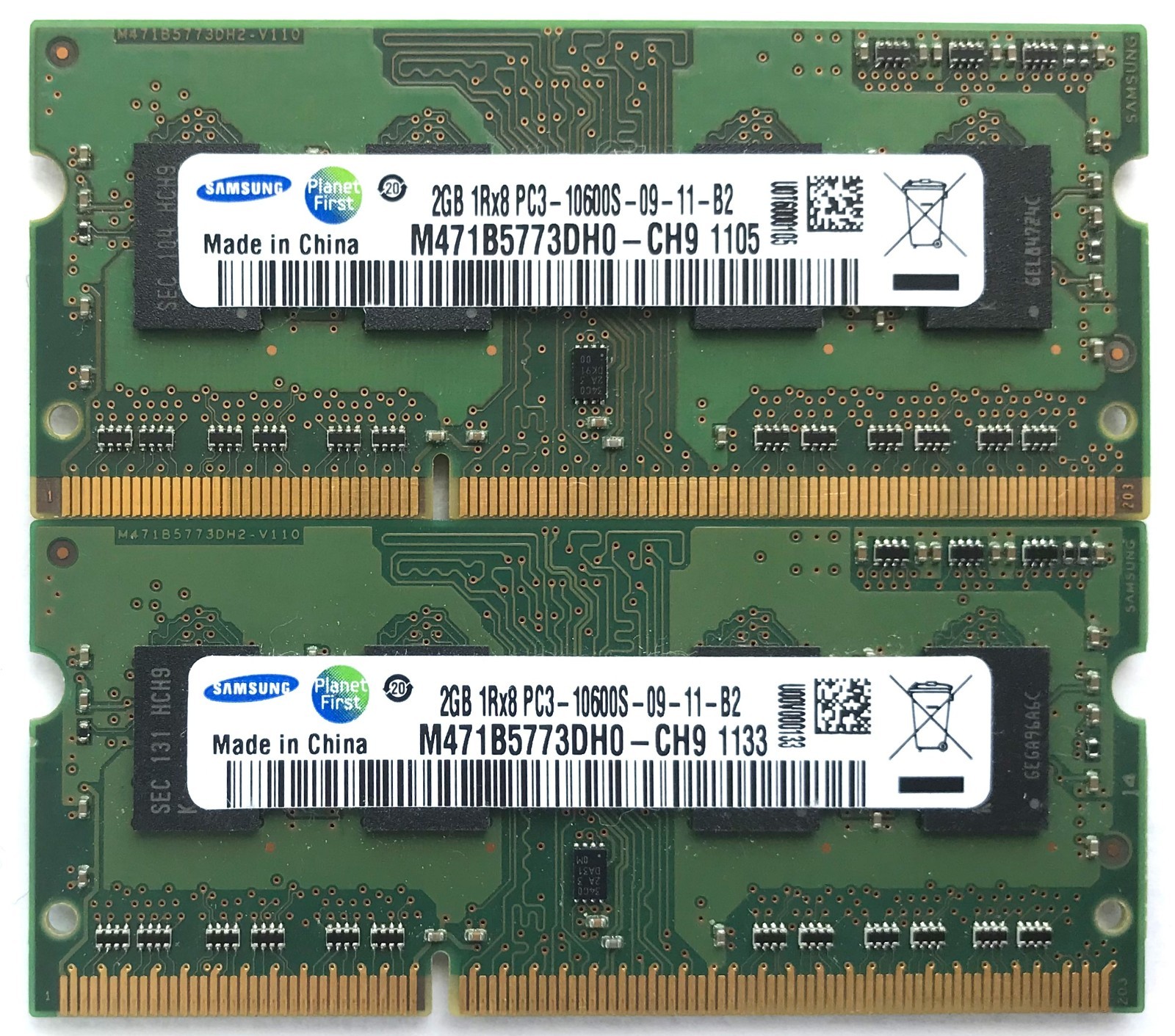 Samsung 4GB (2X2GB) 2Rx8 PC3-10600S DDR3 1333MHz Laptop SDRAM M471B5273DH0-CH9