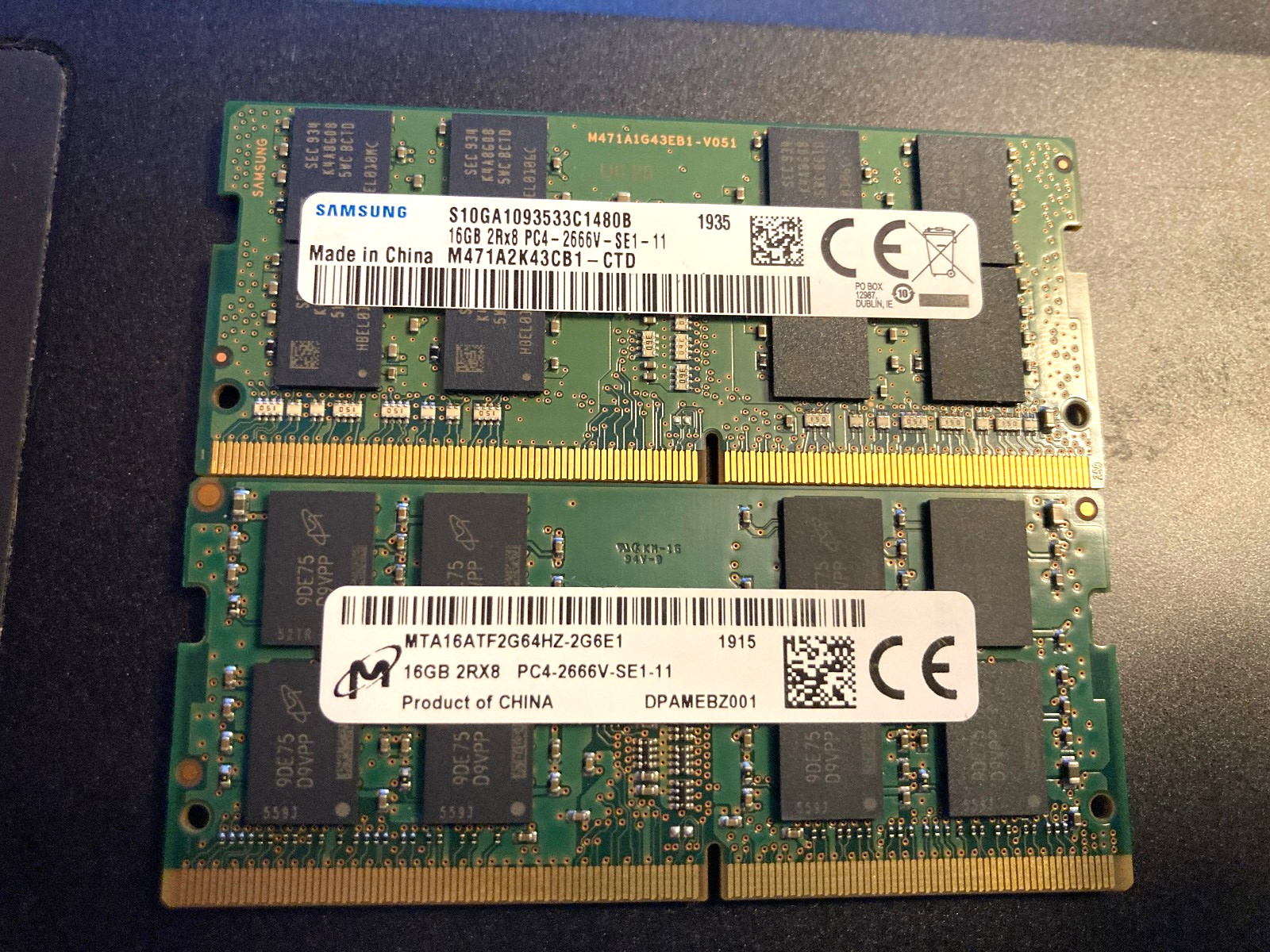 samsung/micron 16gb 2RX8 PC4 2666V-SE1-11 – 2 sticks
