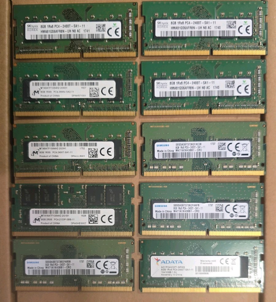 Lot of 10 Major Brand 8GB DDR4 SO-DIMM Laptop RAM Memory