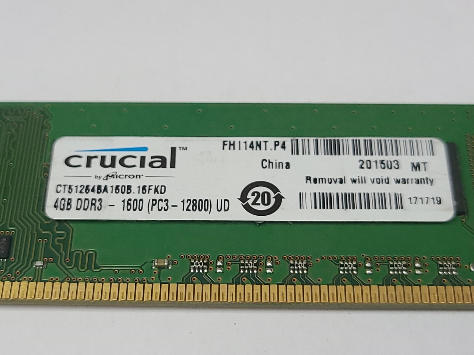 Crucial 4GB DDR3 1600MHz PC3-12800U Desktop Ram | CT51264BA160B.16FKD | Tested!