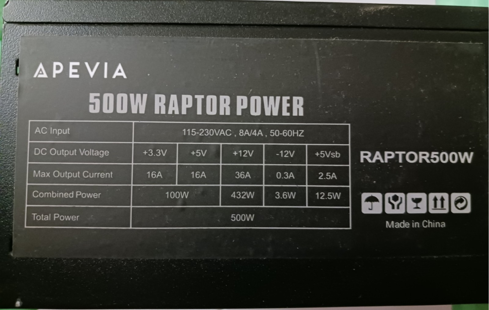 APEVIA ATX-RA500W 500 WATT RAPTOR POWER SUPPLY NEW