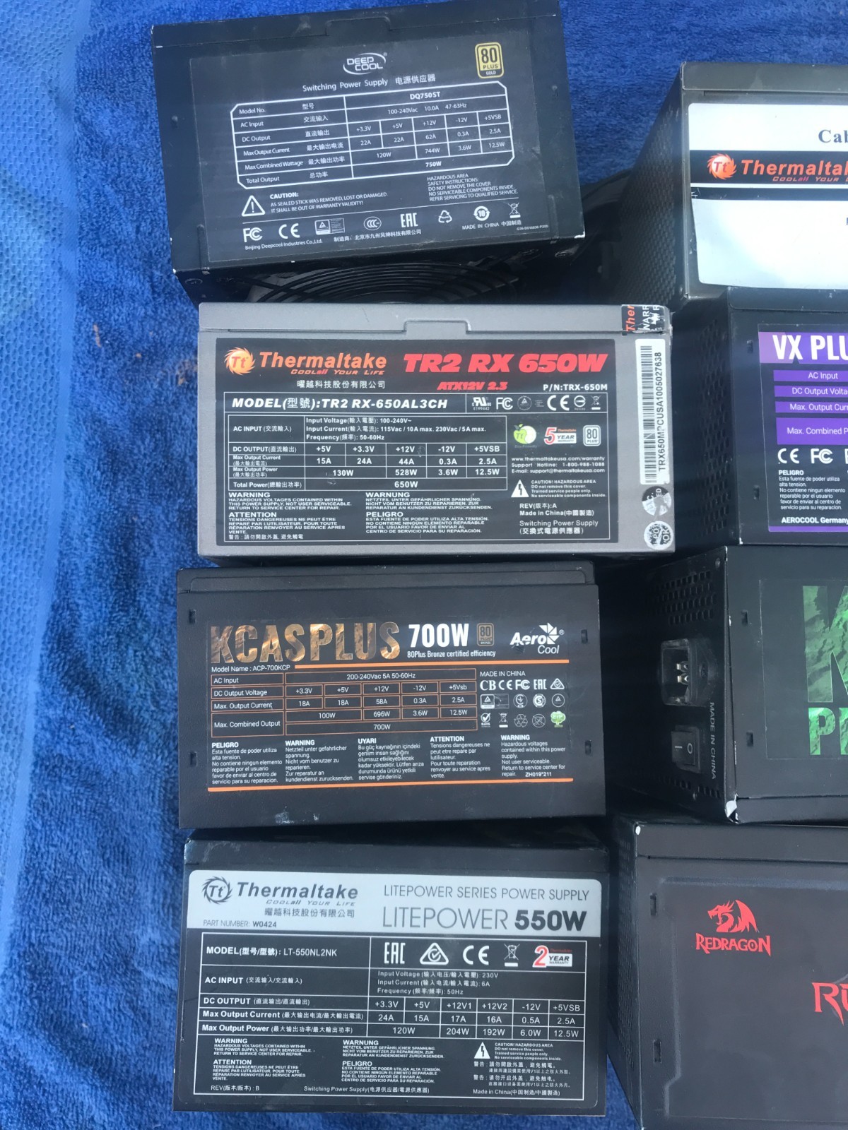 Power Supply- Lot of 8 Mixed Thermaltake/Aerocool/Redragon – Dead PSUs for Parts