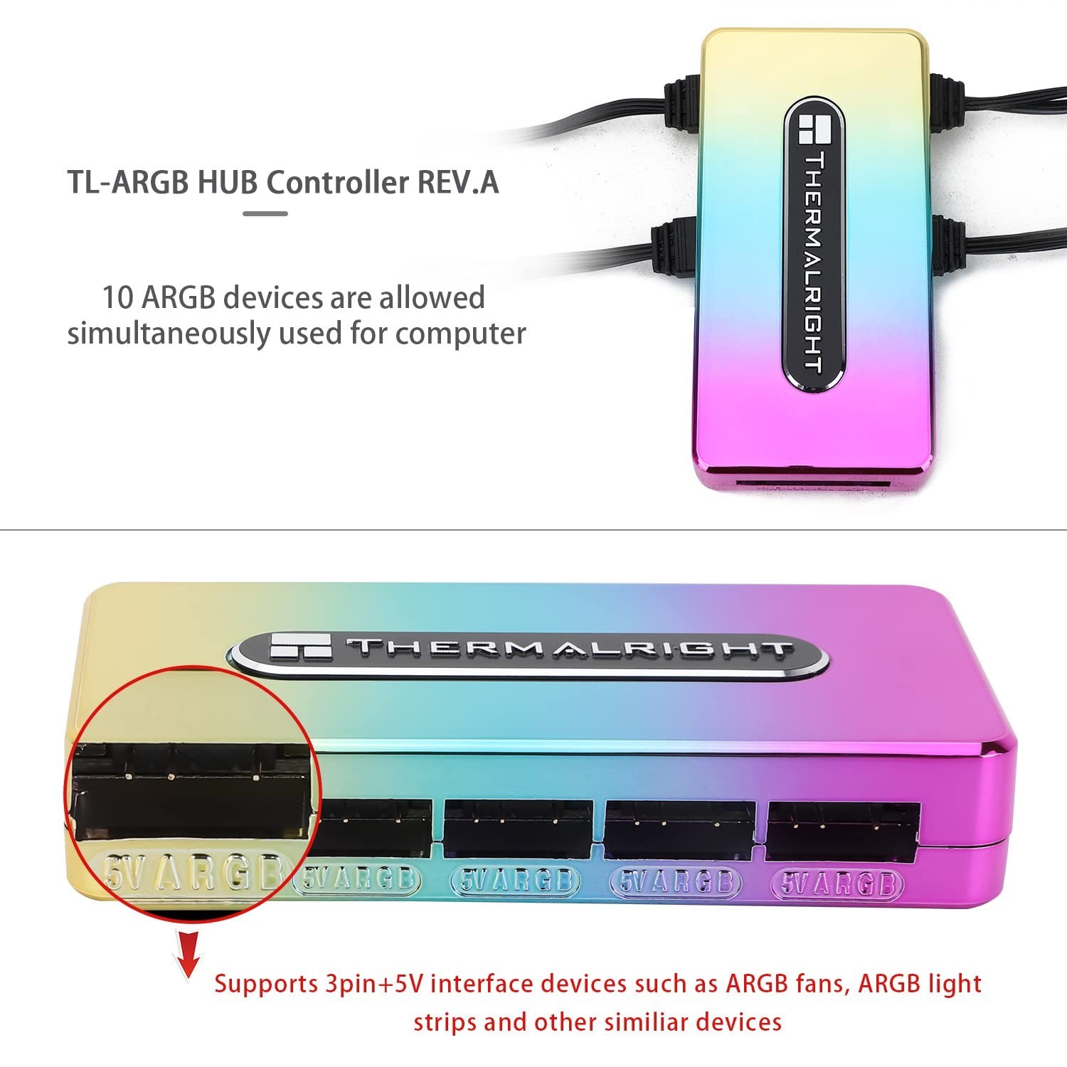 Thermalright Integrated ARGB Fan Hub, 10-Port 3 Pin PC Fan Controller, 5V Fan AR