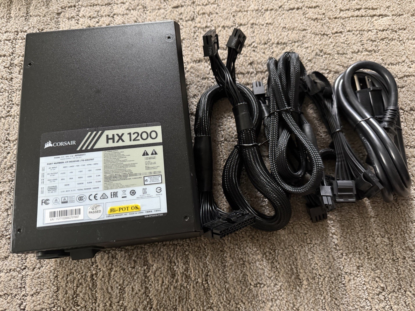 Corsair HX1200 1200 Watt PSU Computer Power Supply Unit With Cables
