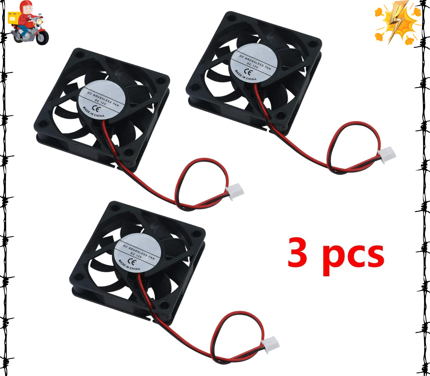 3-Pack 60x60x15mm 6015 12V Brushless DC Cooling Fan 2-Pin for 3D Printer DIY