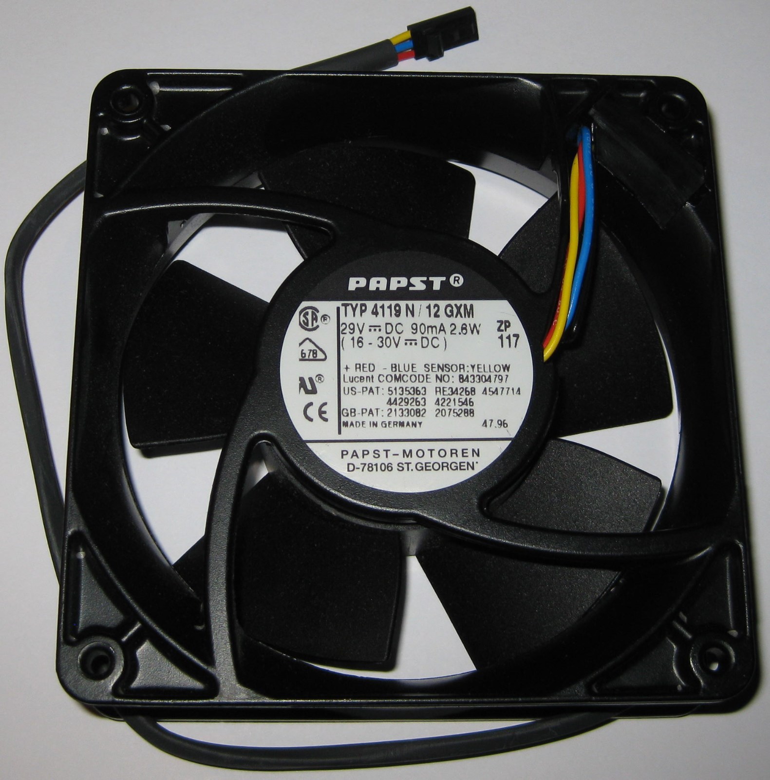 Papst 119 mm Cooling Fan – 29 V DC (16 – 30V) – 2200 RPM – 4119 N – Metal Body
