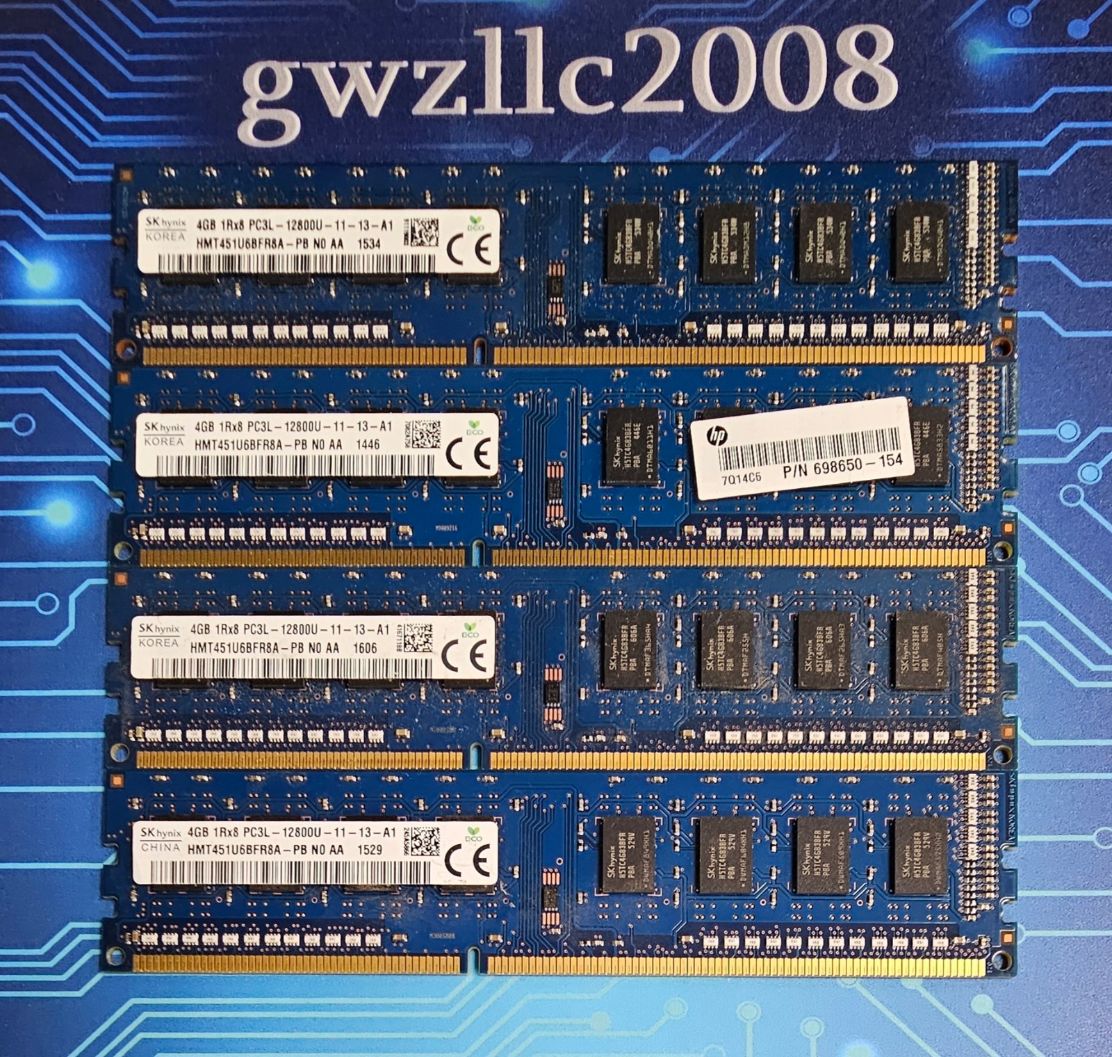 16GB (4x4GB) PC3L-12800u DDR3-1600MHz 1Rx8 Non-ECC Hynix HMT451U6BFR8A-PB