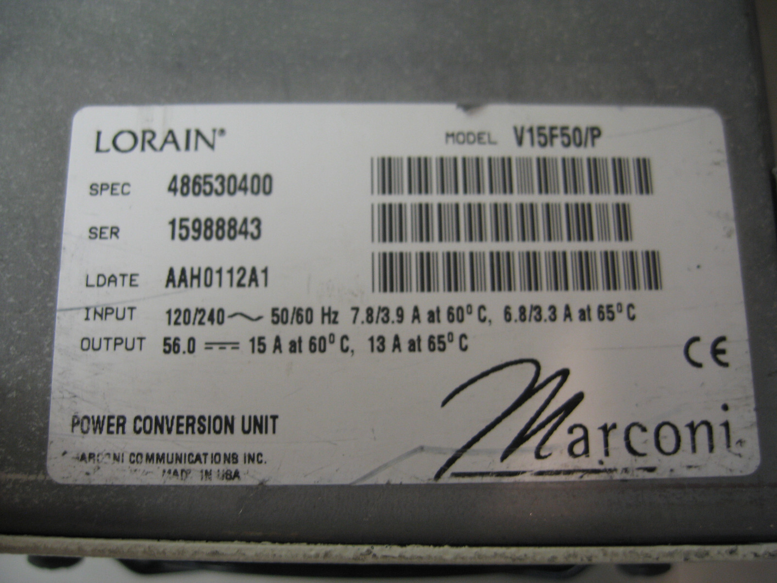 EMERSON LORAIN V15F50/P 486530400 Power Conversion Unit PBPUG0Y2AA Refurbished