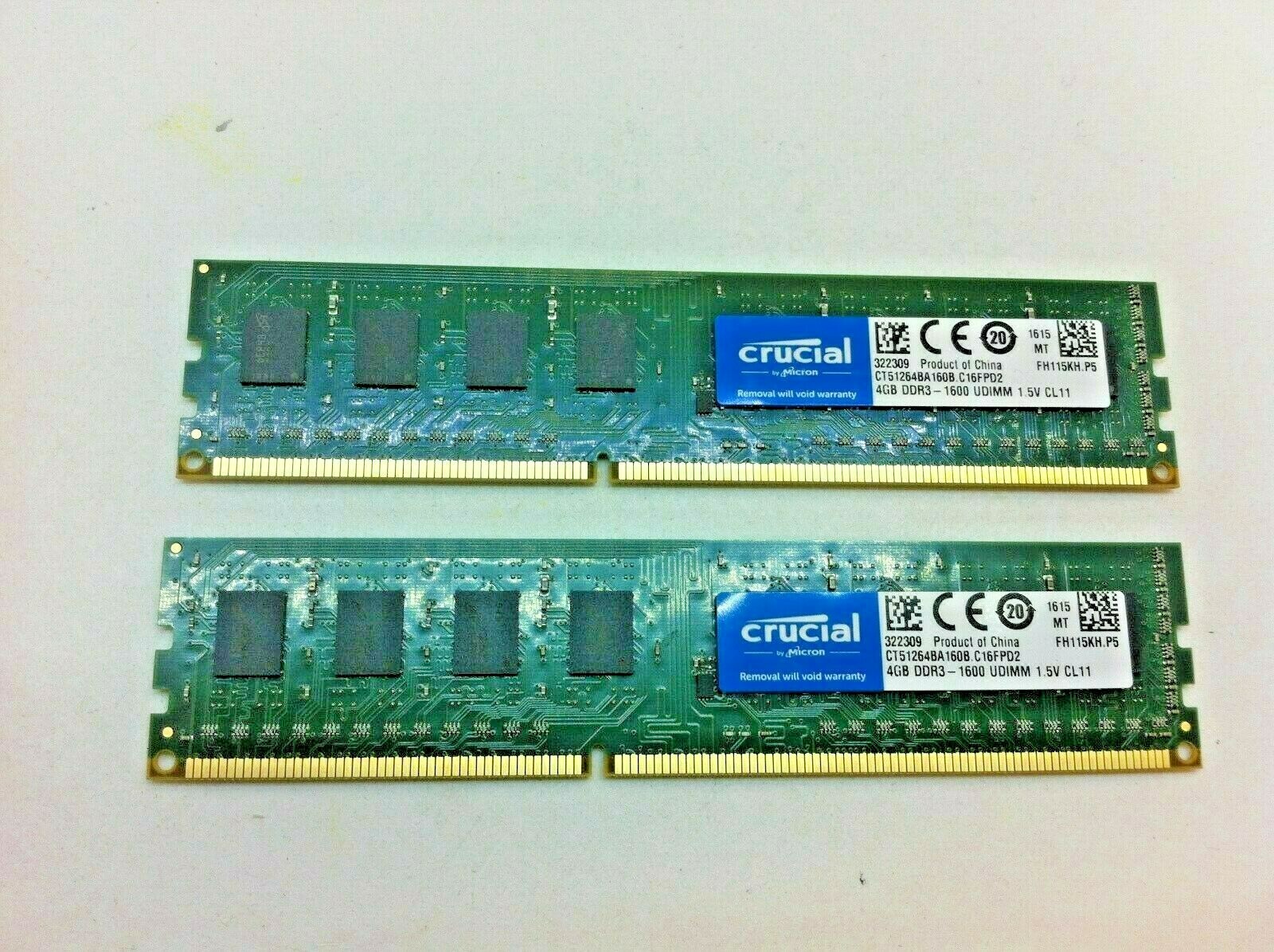 Lot of 2 Crucial 4GB DDR3 CT51264BA160B.C16FPD2 OEM Dell Precision T1500 Ram 158