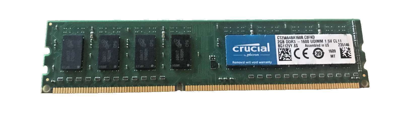 Crucial 2GB 240pin DIMM 256Mx64 DDR3 Desktop Memory CT25664BA160B.C8FKD