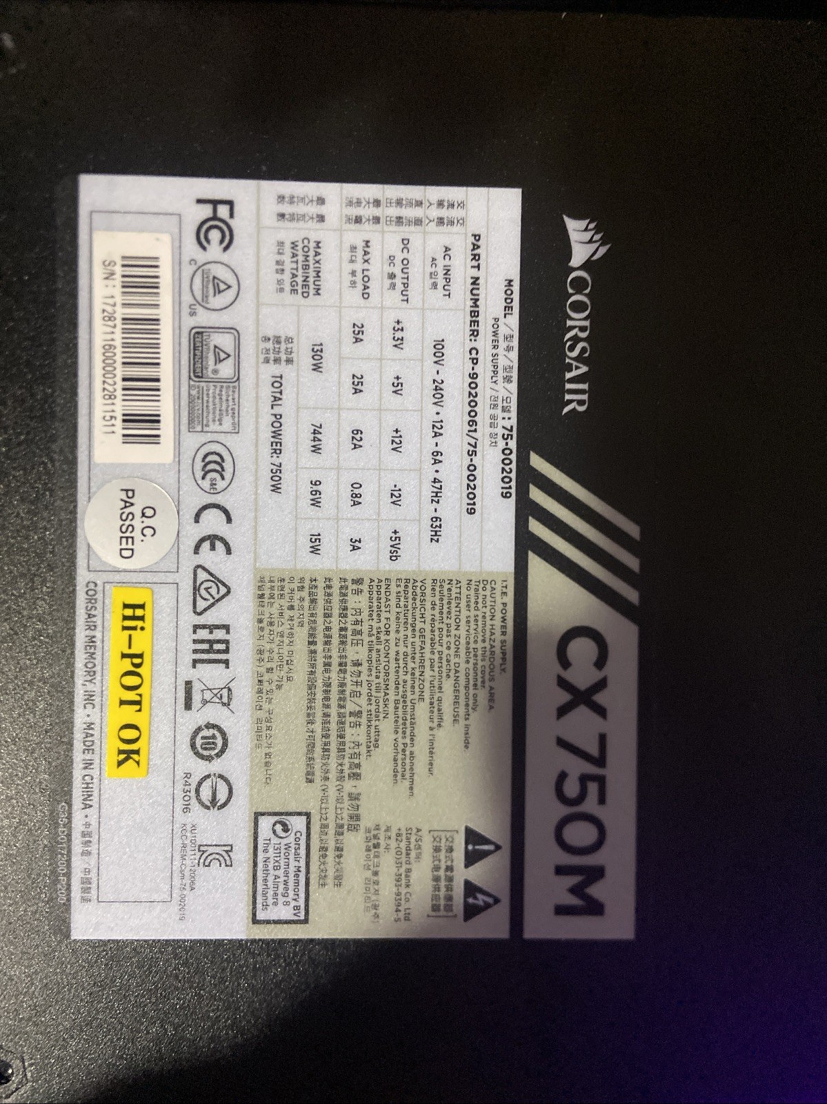 Corsair CX750M Modular Power Supply 750W