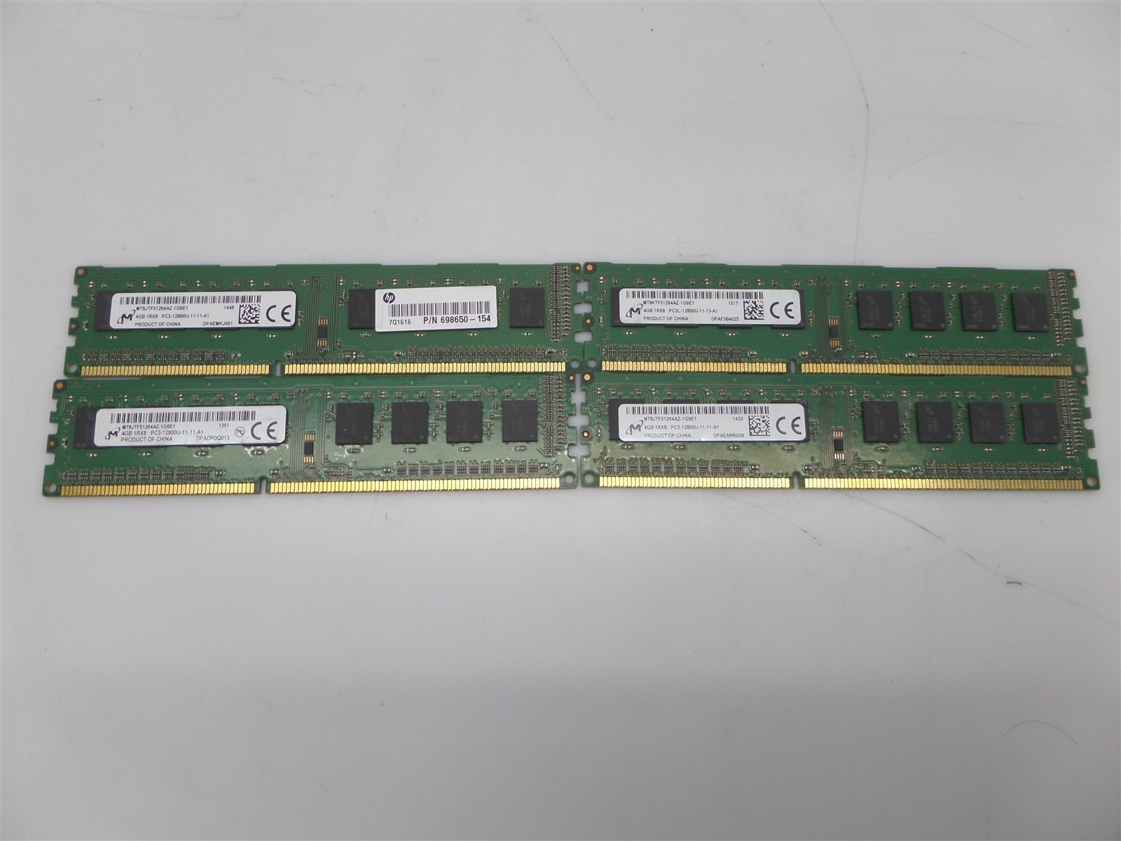 Lot Of 4- Micron MT8JTF51264AZ-1G6E1 4GB PC3-12800 DDR3-1600 Desktop Memory