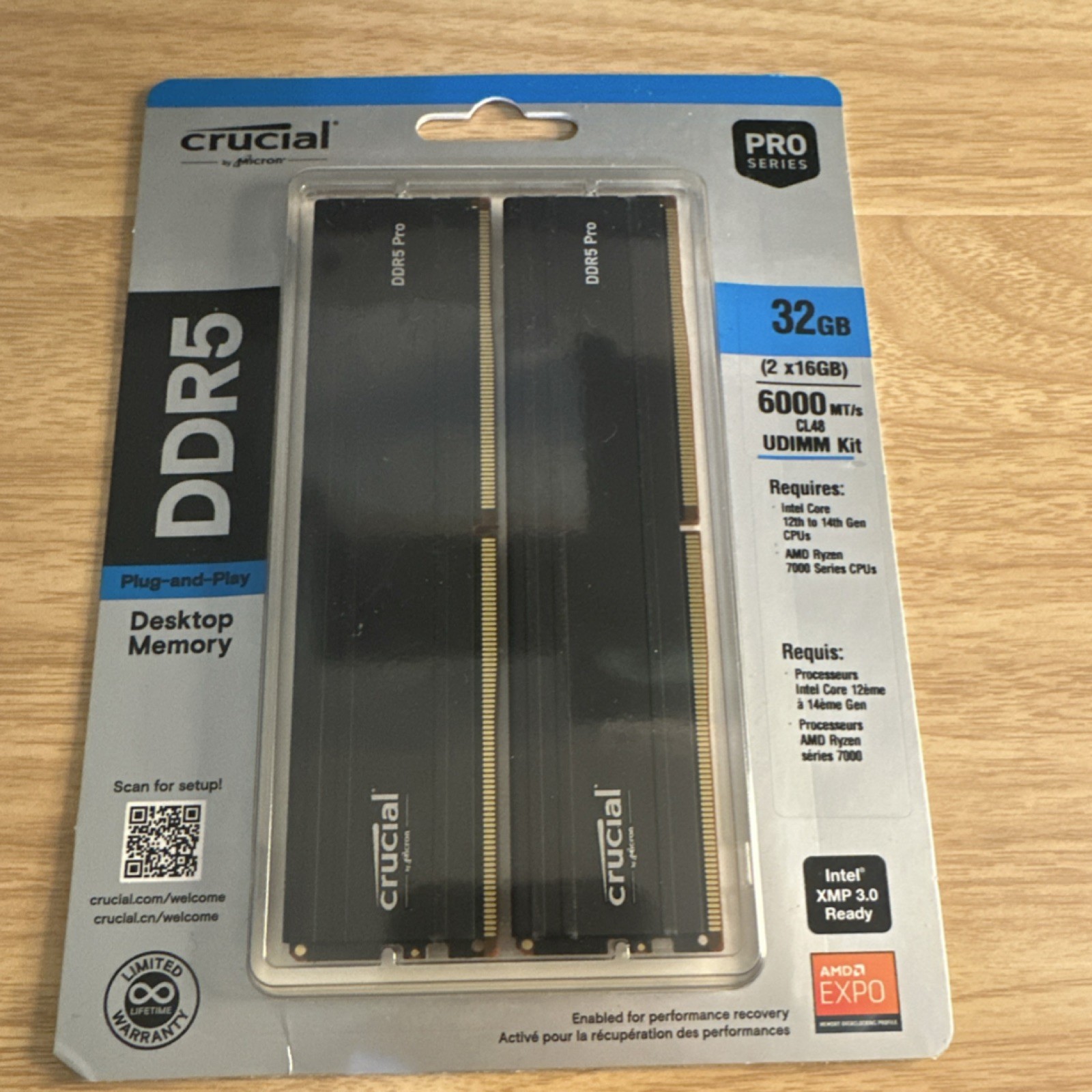 Crucial DDR5 Pro 32GB (2x16GB) 6000 MT/s UDIMM Intel XMP 3.0 AMD EXPO